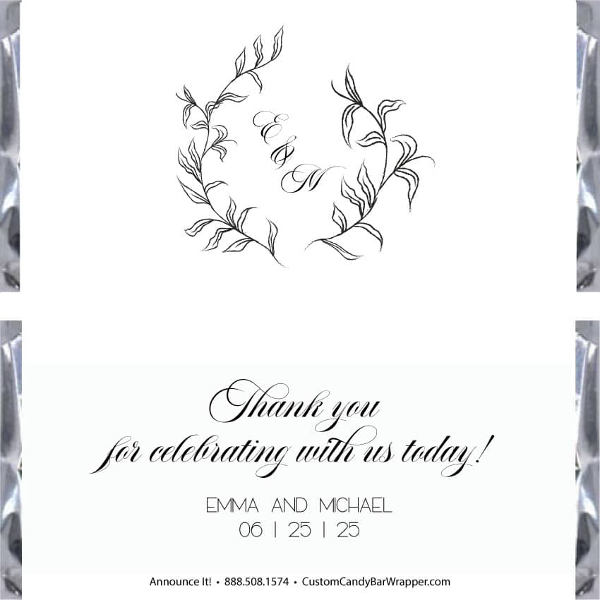 Leafy Monogram Wedding Candy Bar Wrappers