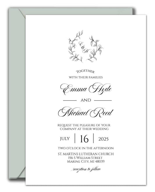 Leafy Monogram Wedding Invitations