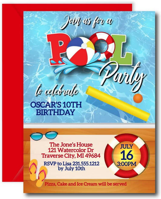 Pool Party Birthday Invitations