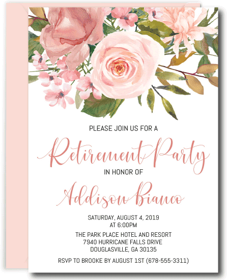 Rose Gold and Blush Retirement Invitations