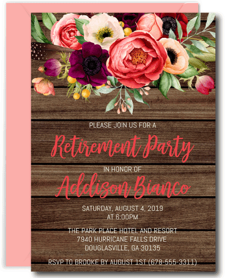 Rustic Floral Retirement Invitations