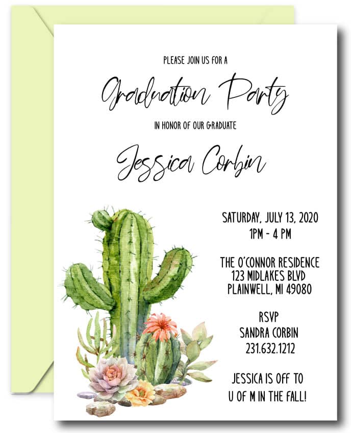 succulent birthday invitations Succulent Graduation Invitations