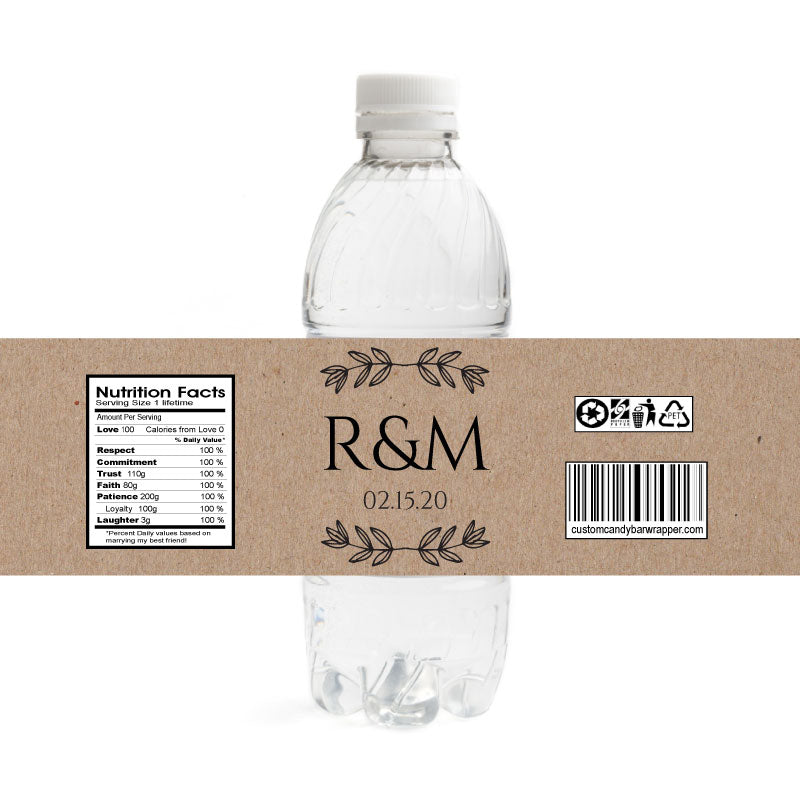 Kraft Wedding Water Bottle Labels