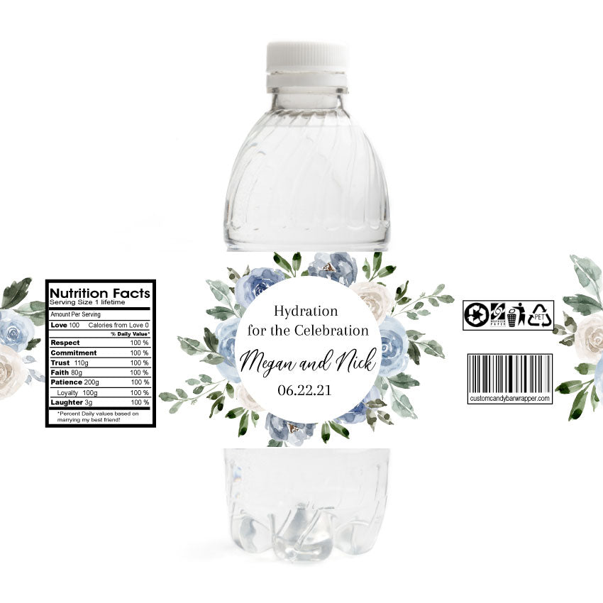 Dusty Blue Wedding Water Bottle Labels