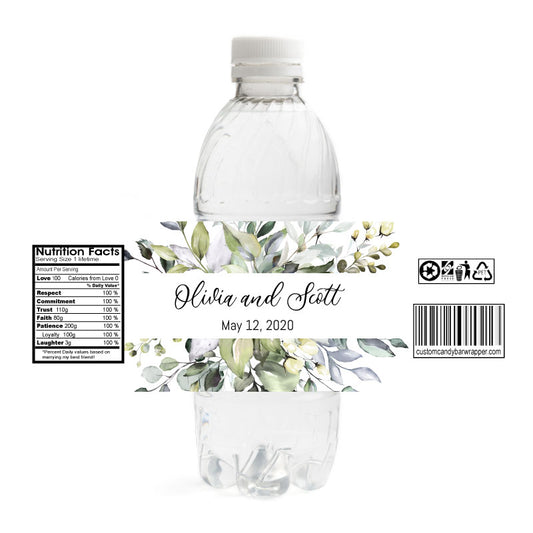 Greenery Wedding Water Bottle Labels