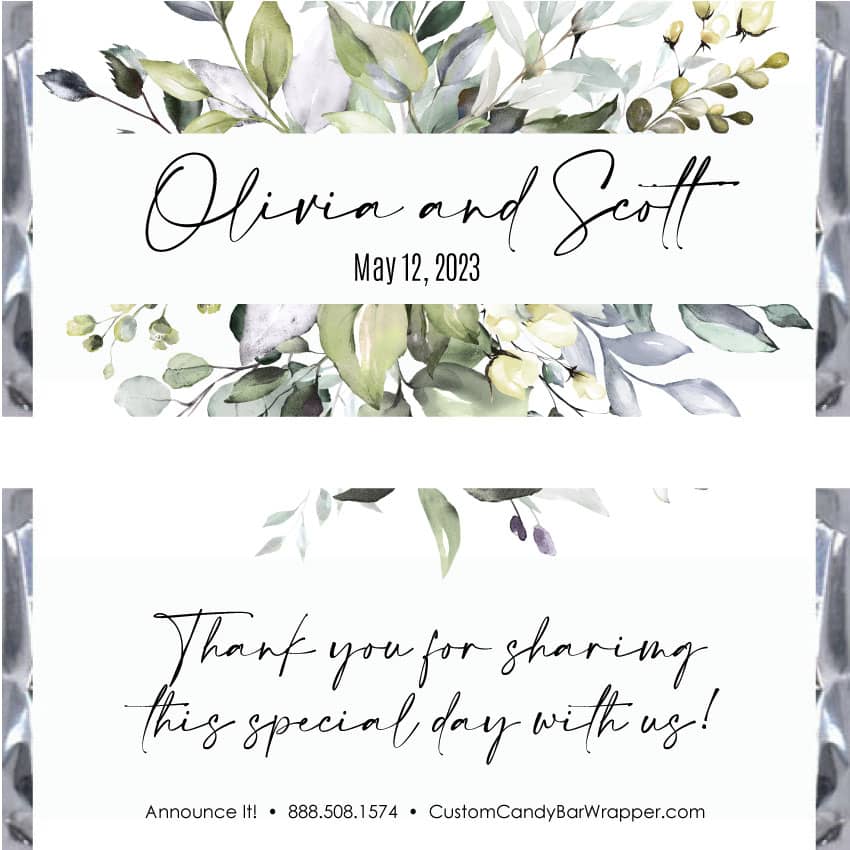 Leafy Greenery Wedding Candy Bar Wrappers