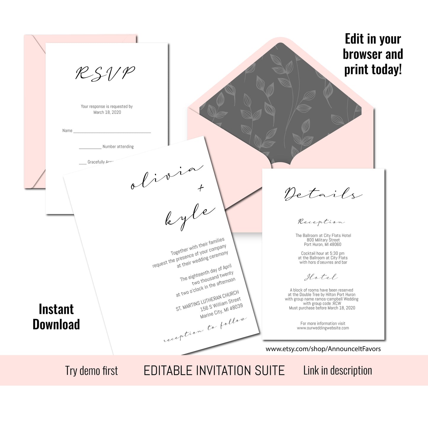 Minimal Wedding Invitations Suite Template