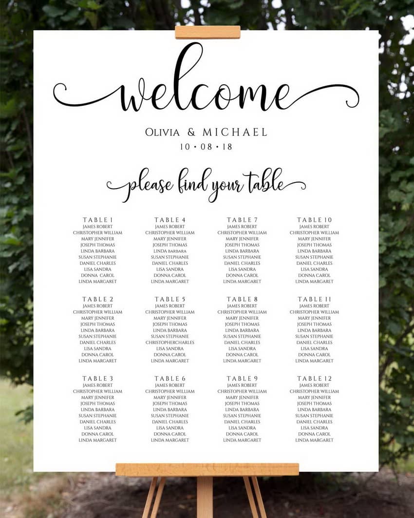 Seating Chart Sign