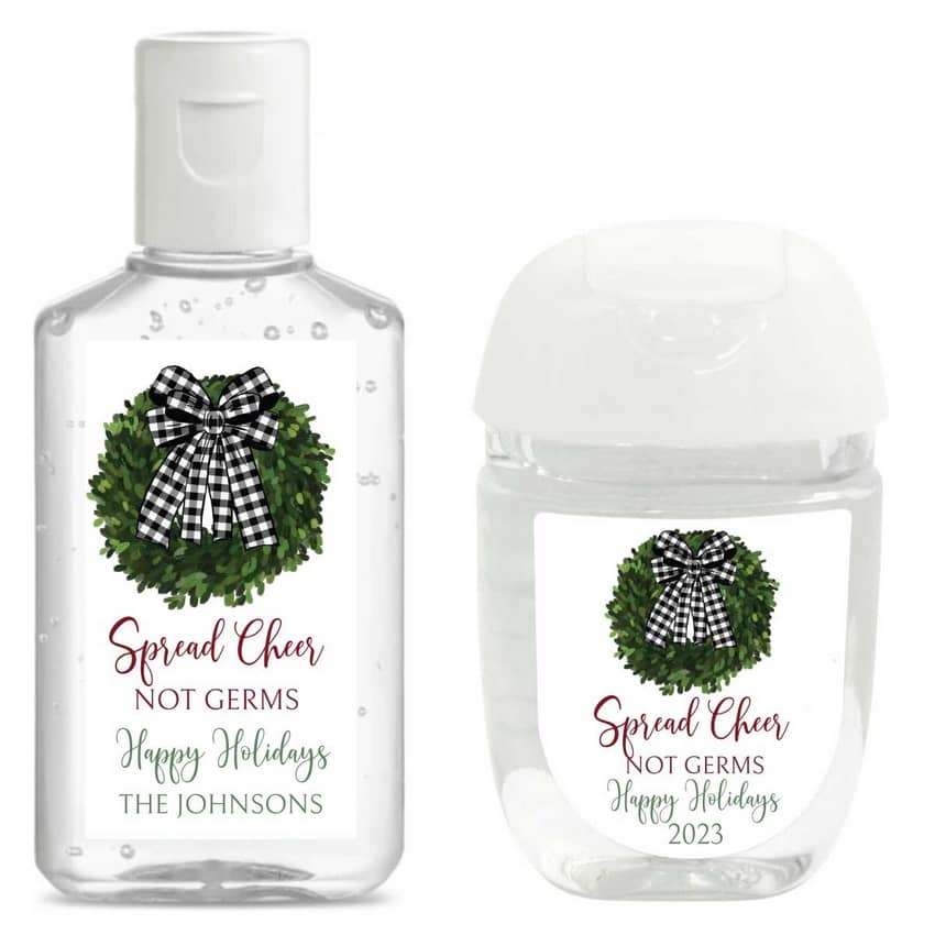 Wreath Christmas Hand Sanitizer Labels