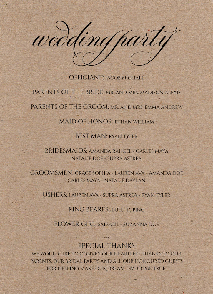 Simple Wedding Program Ideas Samples