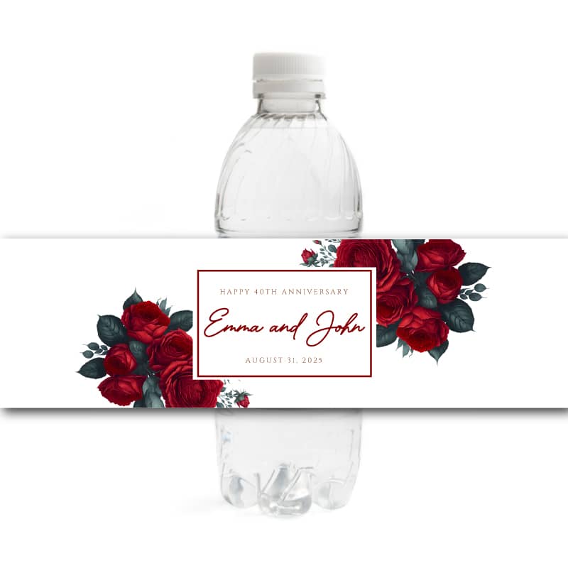 Floral 40th Anniversary Water Bottle Labels