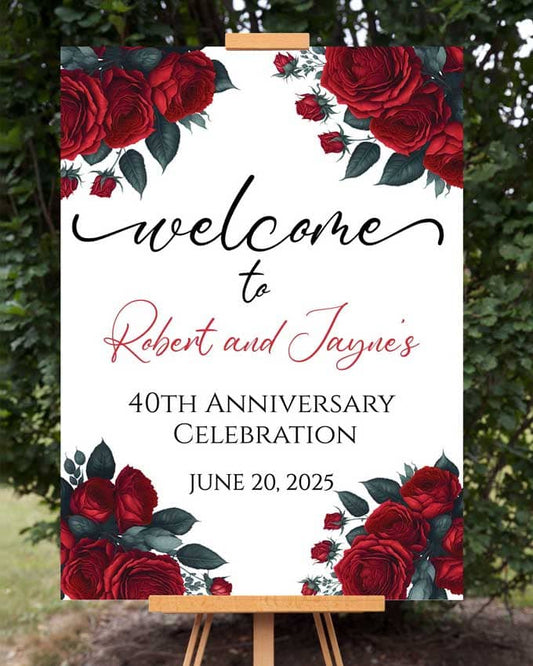 Floral 40th Anniversary Welcome Sign