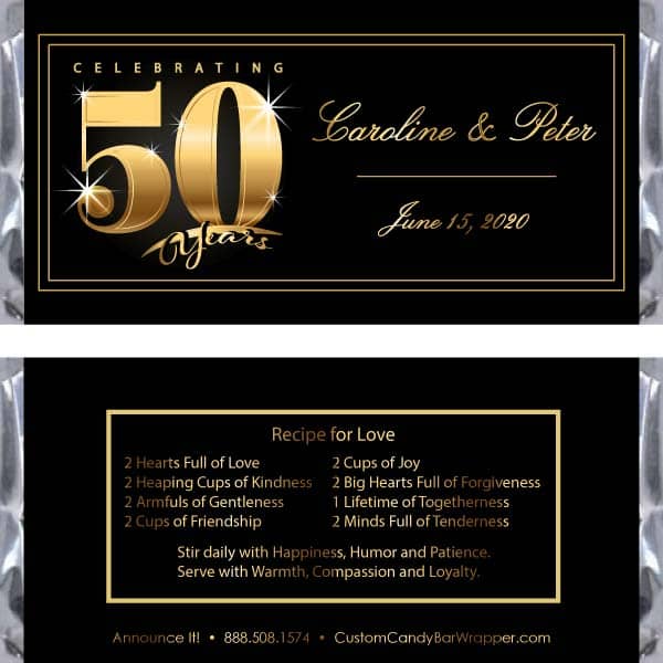 Golden 50th Anniversary Candy Bar Wrappers