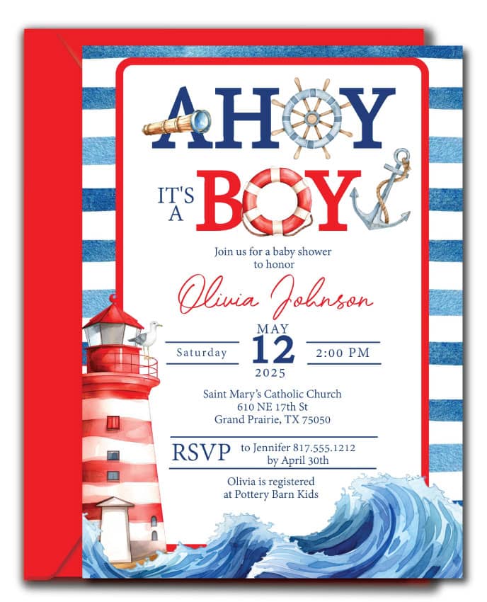 Ahoy Its a Boy Baby Shower Invitations