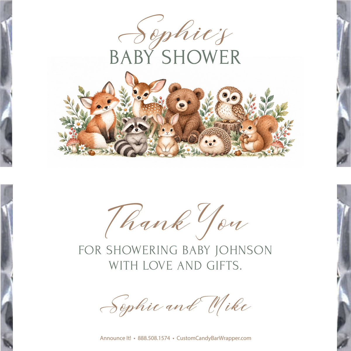 Woodland Creatures Baby Shower Candy Wrapper