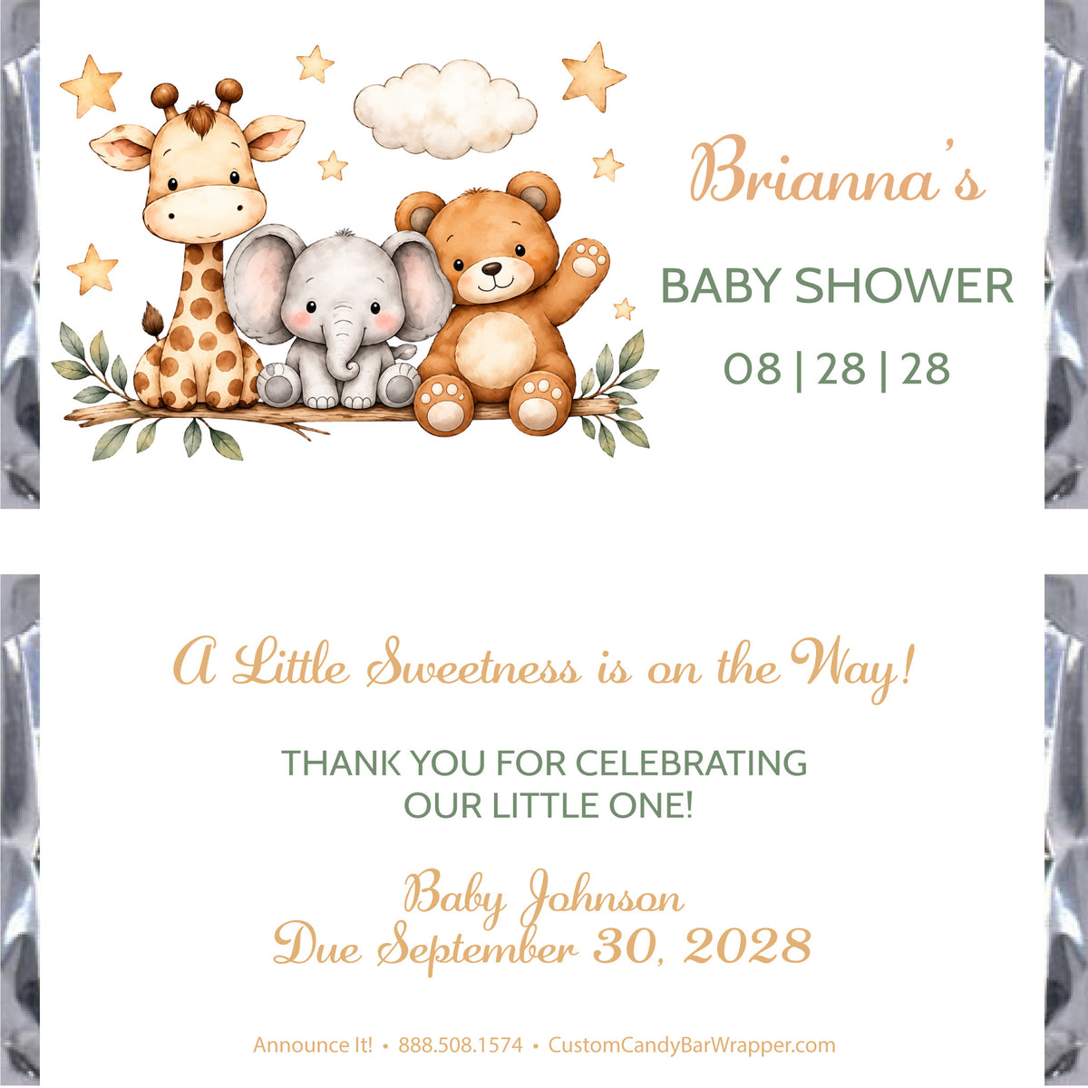 Cute Animals Baby Shower Candy Bar Wrappers