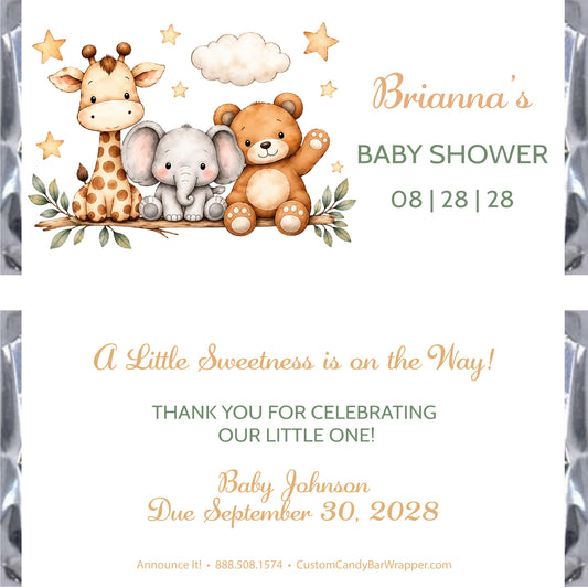 Cute Animals Baby Shower Candy Bar Wrappers