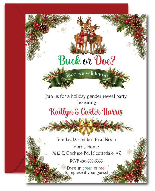 Buck or Doe Christmas Gender Reveal Invitation