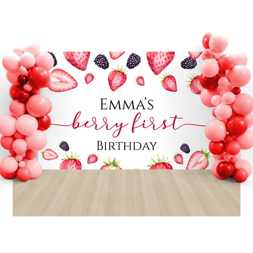 Berry First Birthday Backdrop - Printable