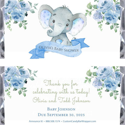 Blue Elephant Baby Shower Candy Bar Wrappers