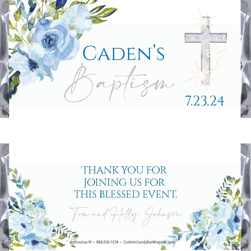 Blue Floral Baptism Candy Bar Wrappers