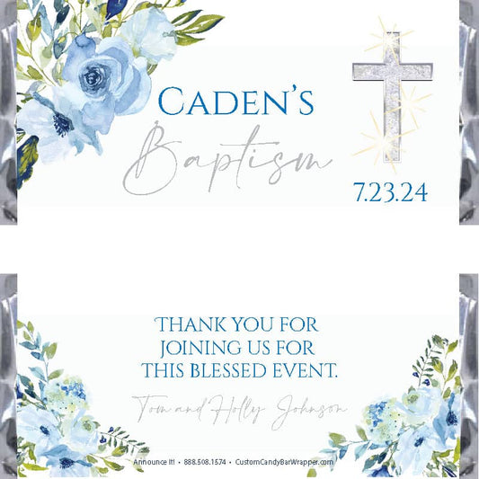 Blue Floral Baptism Candy Bar Wrappers