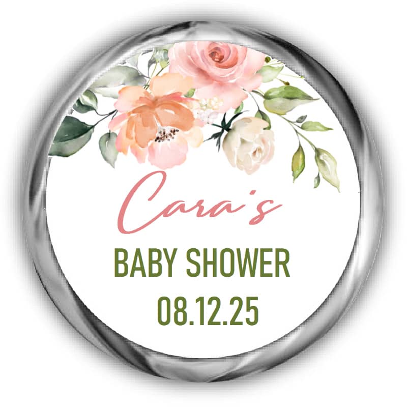 Blush Floral Baby Shower Kisses Stickers