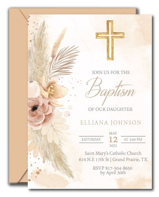 Boho Baptism Invitations