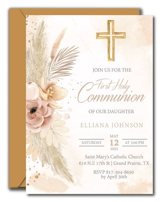 Boho Communion Invitations