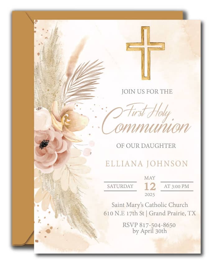 Boho Communion Invitations