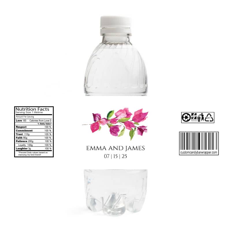 Bougainvillea Wedding Water Bottle Labels
