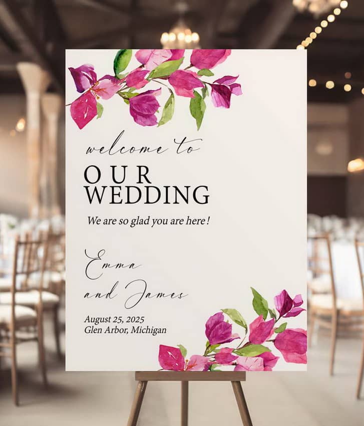 Bougainvillea Wedding Welcome Sign