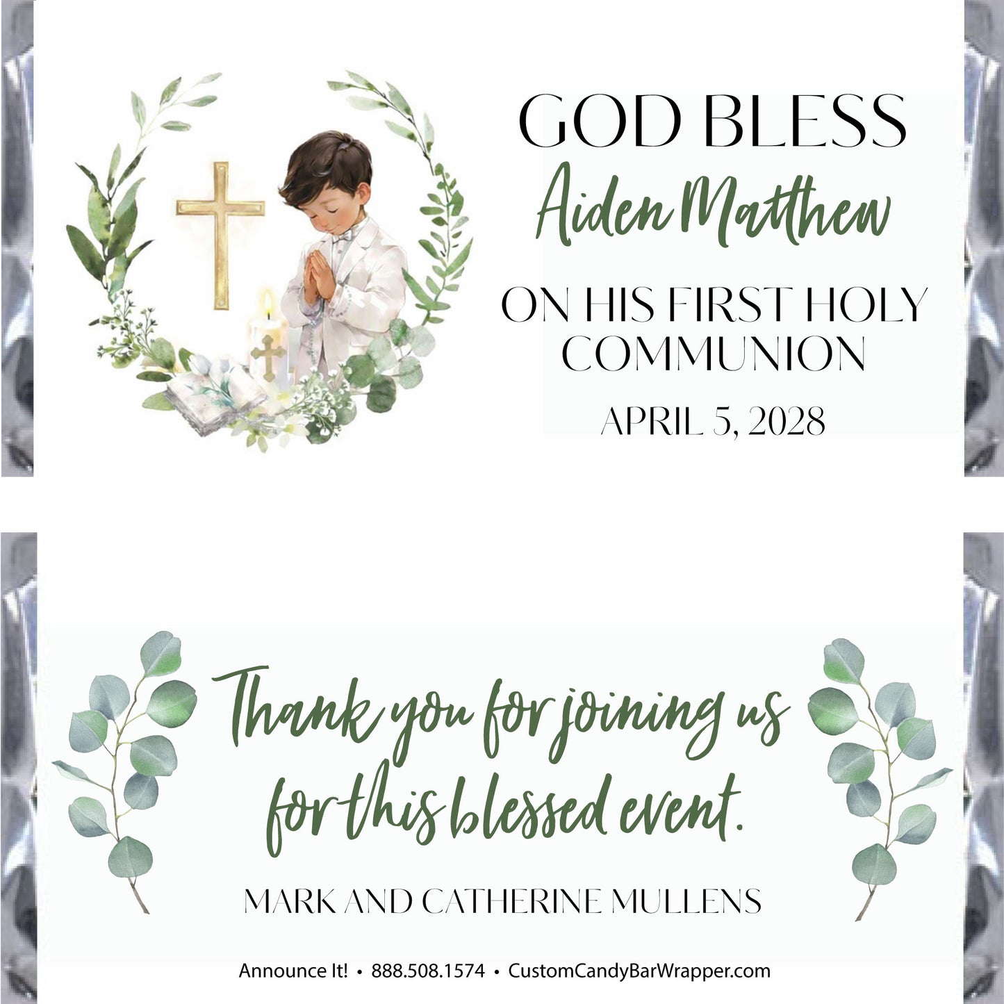 Boy First Communion Candy Bar Wrappers