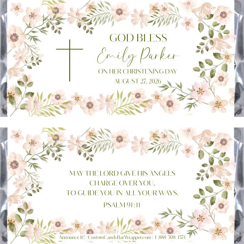 Delicate Floral Baptism Candy Bar Wrappers