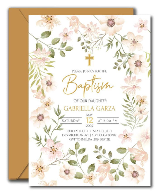 Delicate Floral Baptism Invitations