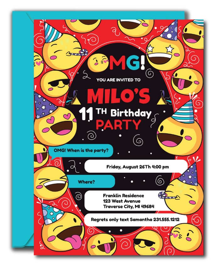 Emoji Birthday Invitation, Red