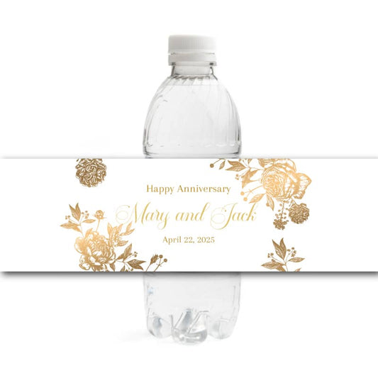 Floral Anniversary Water Bottle Labels