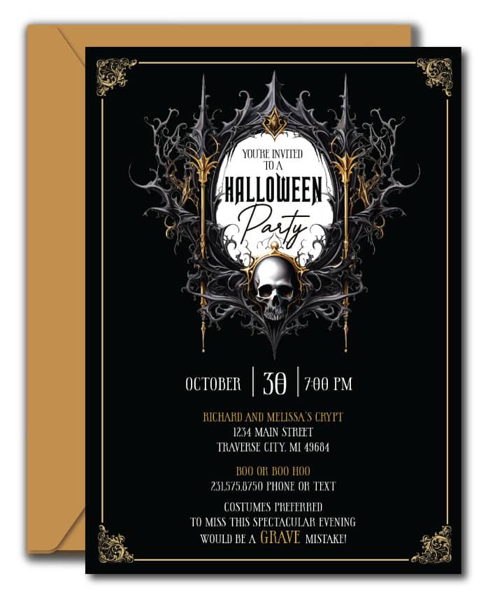 Gothic Skull Halloween Invitations