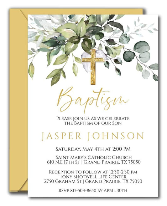 Greenery Baptism Invitations