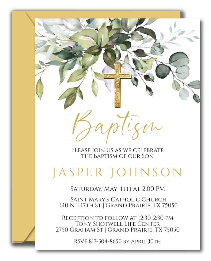 Greenery Baptism Invitations