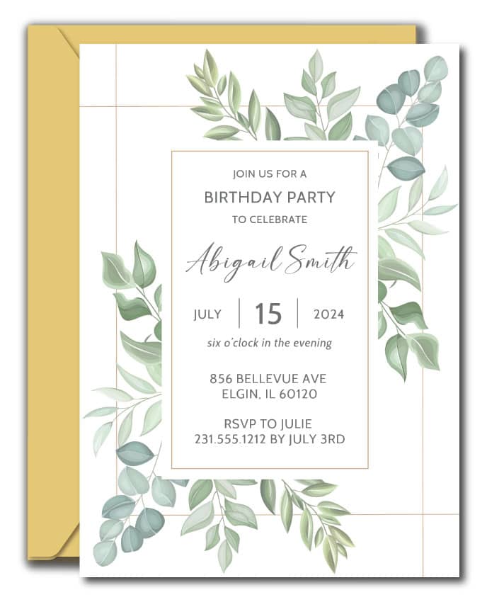 Greenery Birthday Invitations