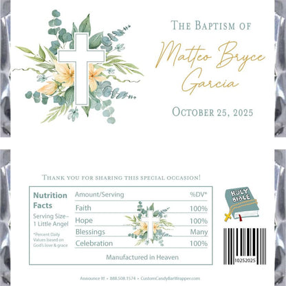 Greenery Cross Baptism Candy Bar Wrappers