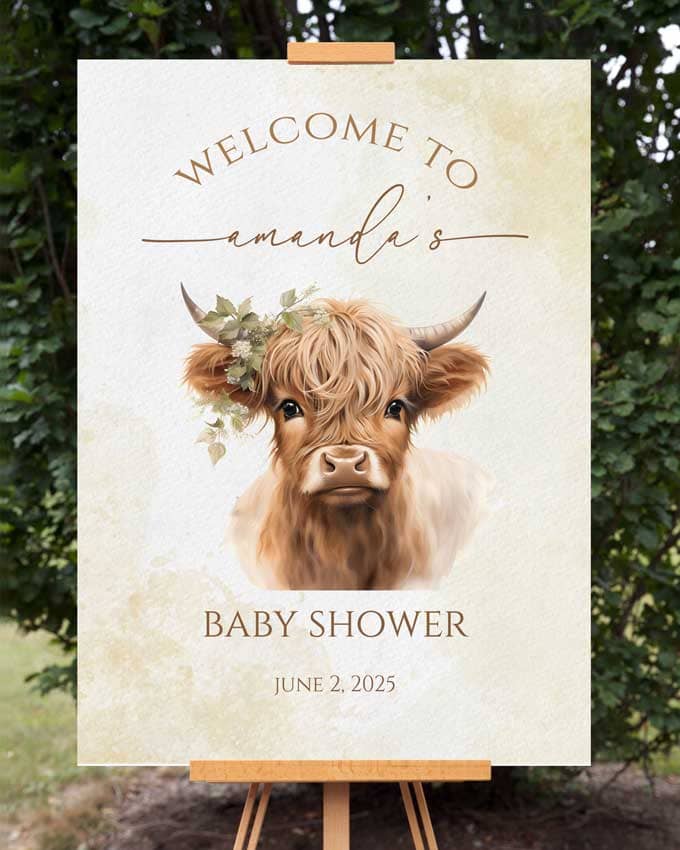 Highland Cow Baby Shower Welcome Sign