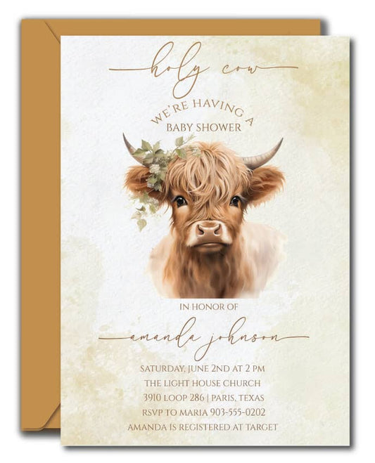 Highland Cow Baby Shower Invitations