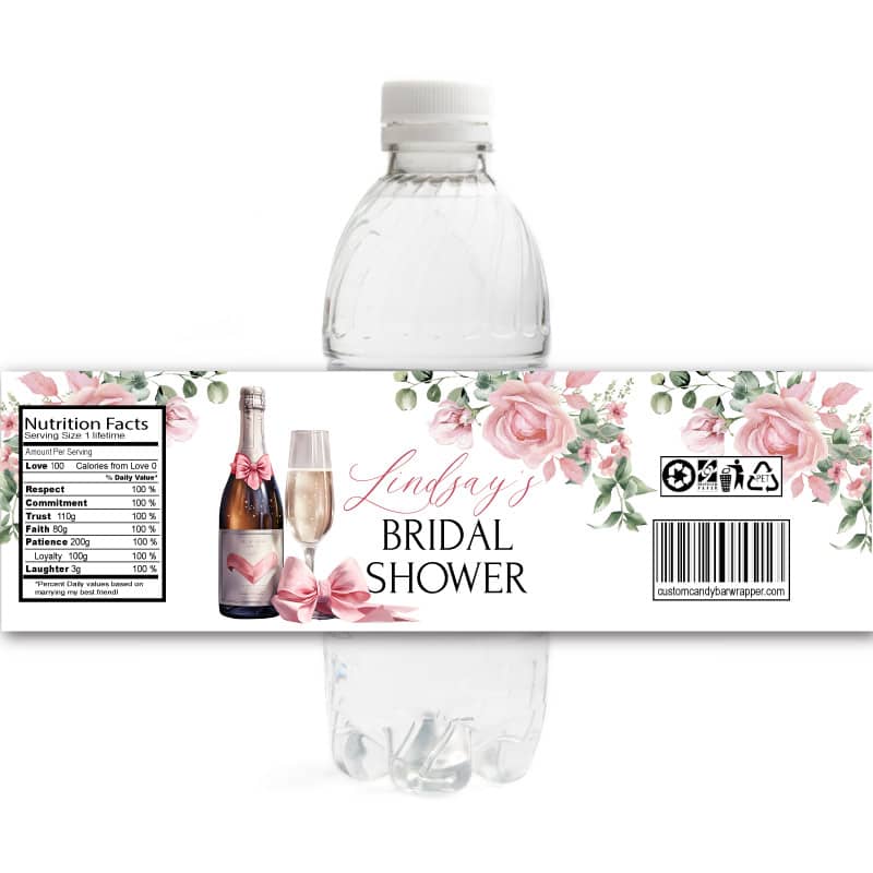Petals and Prosecco Bridal Shower Water Bottle Labels