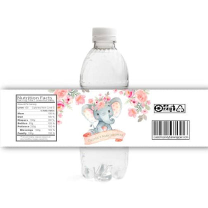 Pink Elephant Baby Shower Water Bottle Labels