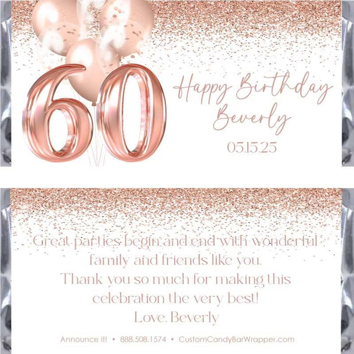 Rose Gold Birthday Candy Bar Wrappers - Announce It!