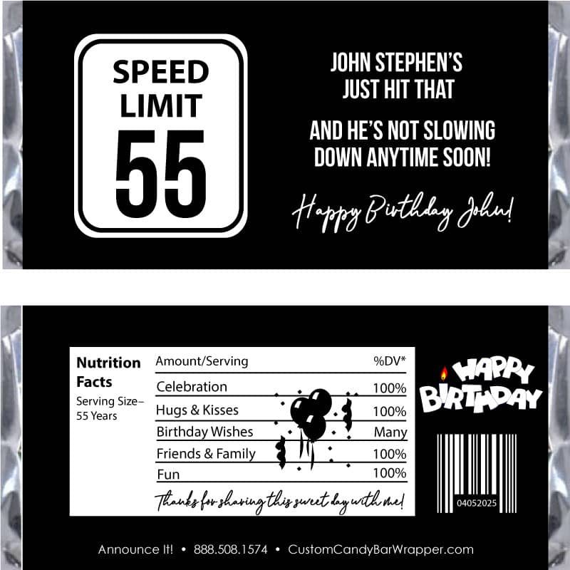 Speed Limit Birthday Candy Bar Wrappers
