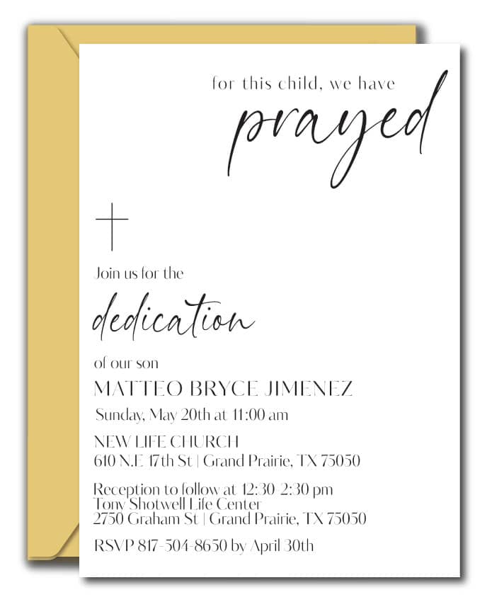We Have Prayed Dedication Invitations