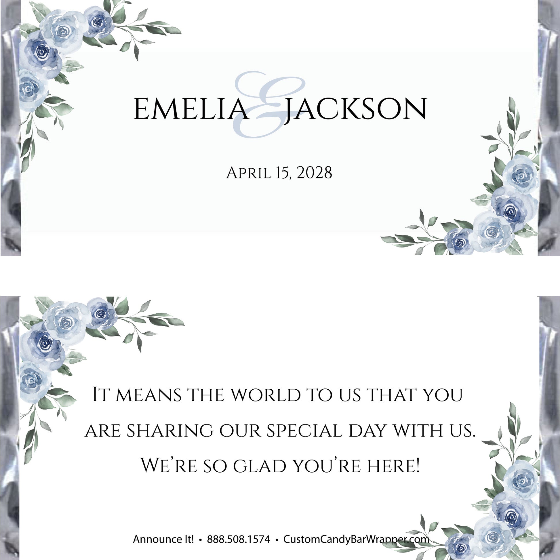 Dusty Blue Floral Wedding Candy Bar Wrappers